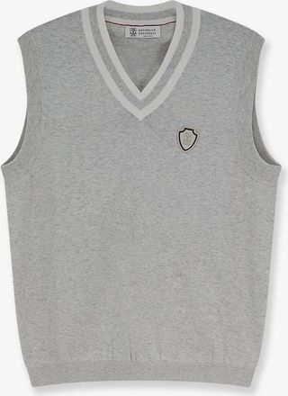 Brunello Cucinelli Gilet in cotone con patch logo frontale - BRUNELLO CUCINELLI - gender_Man