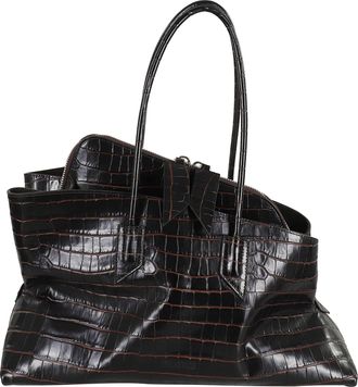 The Attico Coffee La Passeggiata Medium Crocodile-Effect Leather Tote Bag