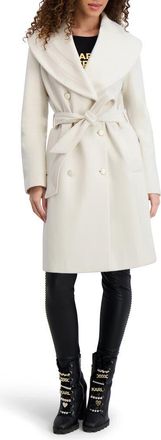 Karl Lagerfeld Shawl Collar Wool Blend Coat in White at Nordstrom, Size X-Large