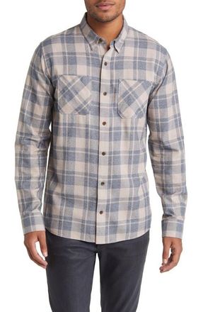Travis Mathew Cloud Plaid Flannel Button-Up Shirt in Portabella/Black at Nordstrom, Size Xx-Large
