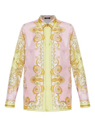 Versace Pastel Pink Baroque-Inspired Silk Scroll Shirt