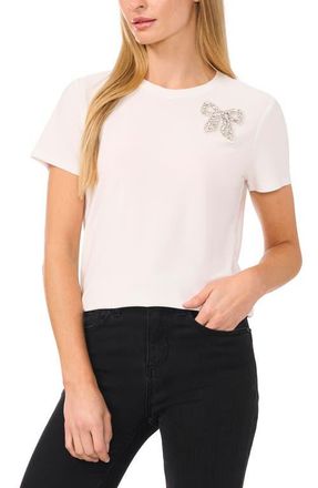CeCe by Cynthia Steffe Embellished Bow T-Shirt in New Ivory at Nordstrom, Size Large
