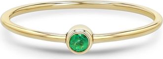 Zo&euml; Chicco 14K Gold Bezel Birthstone Stacking Ring in Yellow Gold /Emerald at Nordstrom, Size 7
