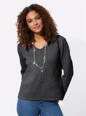 Casual Looks Langarmshirt CASUAL LOOKS Shirt, Damen, Gr. 36, bunt (graphit, gemustert), 75% Polyester, 20% Viskose, 5% Elasthan, gemustert, mehrfarbig, V-Ausschnit