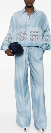 Ermanno Scervino Womens Wide-leg Trousers - Light Blue viscose - Size EU 40 (Womens)