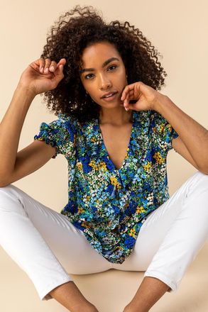 Roman Floral Print Frill Detail Blouse