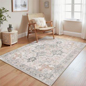 Elle Alfombra Vintage Gris-marr&oacute;n Para Sal&oacute;n, 140 X 200 Cm, Base Antideslizante, Lavable, Pelo Corto, Apta Para Cocinas, Comedores, Oficinas Y Dormitorios