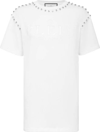 Philipp Plein Tops, Dames, Wit, M, Katoen, T-shirt Ronde Hals SS Stones