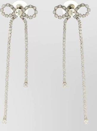 Self Portrait crystal bow long drop pearl earrings