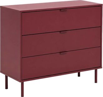 Sweeek C&oacute;moda de madera y metal con 3 cajones, burdeos