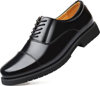 Generic Dress Formal Shoes for Men Lace Up Shiny Round Cap Toe Derby Shoes Slip Resistant Rubber Sole Block Heel Low Top Wedding(Lace up,6.5 UK)