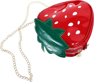 Yarnow Strawberry Fruit Shape Crossbody Bag PU Material Fashionable Phone Pouch for Women Teens Polyester Wear-resistant Shoulder Purse for Daily Use