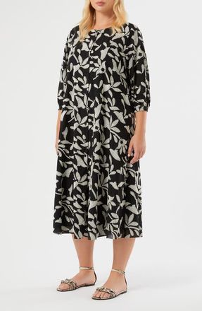 Marina Rinaldi Tasca Floral Embroidery Maxi Dress in Black at Nordstrom, Size 22W
