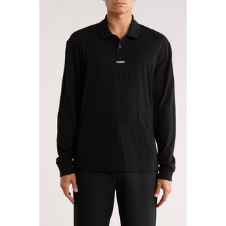 HUGO BOSS Derryo Long Sleeve Cotton Polo in Black at Nordstrom Rack, Size Medium