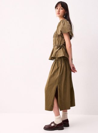 Damson Madder Womens Polished poplin drawstring maxi skirt