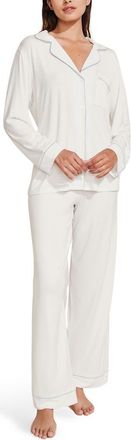 Eberjey Gisele Long Pajamas in Pure Ivory/Navy at Nordstrom, Size X-Small