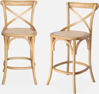 Sweeek Sweeek - Taburete De Bar Bistr&oacute; Vintage De Madera, Set De 2, Belleville, Natural, 46x48x105 Cm