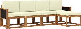 vidaXL Conjunto De Sof&aacute;s De Exterior 5 Uds. Natural Y Crema Poli&eacute;ster Vidaxl