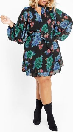 City Chic Delilah Floral Long Sleeve Dress at Nordstrom, Size Xxl