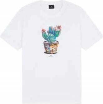 Paul Smith Tops, Heren, Wit, S, Katoen, Cactus Motif T-shirt