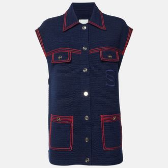 Sandro Navy Blue Knit Clovis Sleeveless Coatigan