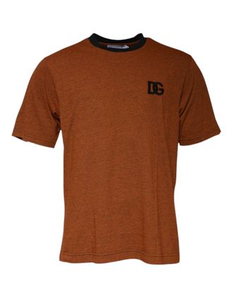 Dolce & Gabbana Mens Brown Dg Logo Polyester Crew Neck T-Shirt Cotton