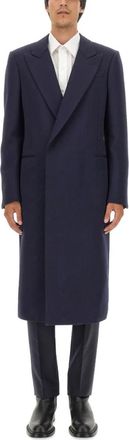 Alexander McQueen Wollen Double-Breasted Jas - Heren - Mantel - Blauw - XL - Wol - Jassen