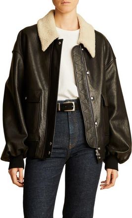Khaite Shellar Lambskin Leather Jacket with Genuine Shearling Collar in Black at Nordstrom, Size Small