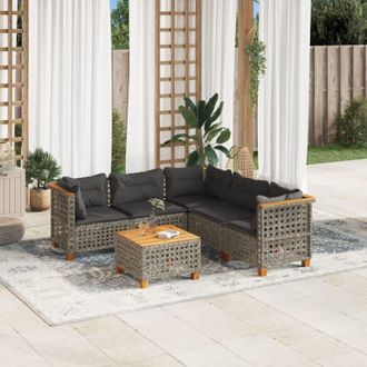 vidaXL Set De Muebles De Jard&iacute;n 6 Pzas Y Cojines Rat&aacute;n Sint&eacute;tico Gris Vidaxl