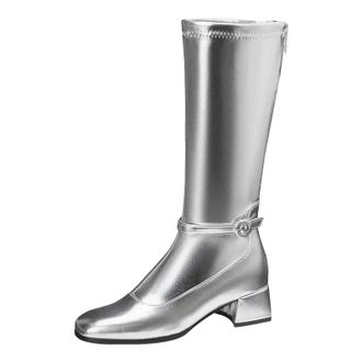 Generic Womens Stylish Knee High Boots Round Toe Medium Block Heel With Functional Side Zipper And A Decorative Belt Clasp