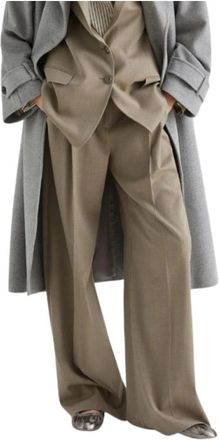 Marella Filo Wijde Twill Broek - Dames - Wijde Broeken - Grijs - M - Wol - Broeken