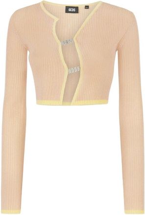 GCDS Comma Ribbed Cropped Cardigan - Dames - Vesten - Roze - M - Leer - Truien & Vesten