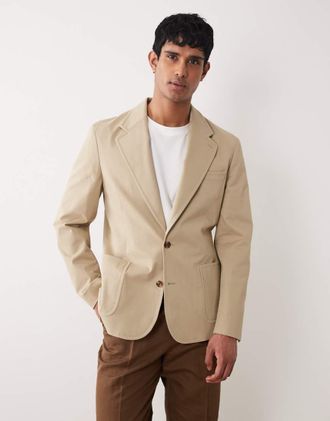 Asos Blazer extra largo in twill di cotone color pietra-Neutro