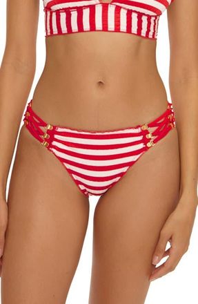 BECCA by Rebecca Virtue Sail Away Stripe Hipster Bikini Bottoms in Ruby at Nordstrom, Size Medium