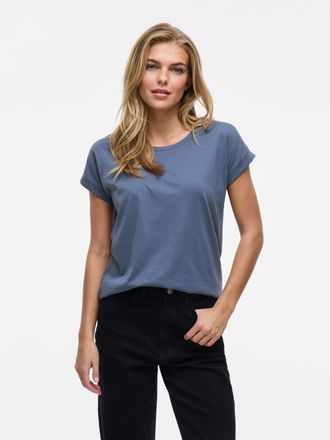 Vila Rundhalsshirt VILA VIDREAMERS NEW PURE T-SHIRT/SU-NOOS, Damen, Gr. XXL, blau (vintage indigo), Jersey, Obermaterial: 50% Baumwolle, 50% Polyester, uni