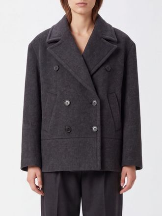 Twinset Cappotto corto doppiopetto in misto lana con rever e spalle cadute