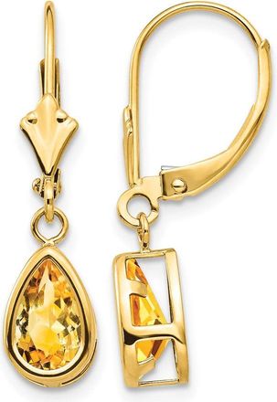 Diamond2Deal 14k Yellow Gold 8x5mm Pear Citrine Drop Dangle Earrings