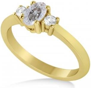 Allurez Small Oval Salt & Pepper & White Diamond Three-Stone Engagement Ring 14k Yellow Gold (0.60ct)