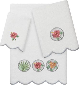 Linum Home Textiles 100% Turkish Cotton Maui Scallop 3Pc Embellished Towel Set