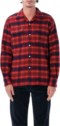 Fortela Baker Bowling Shirt Check - Heren - Casual Overhemden - Rood - M - Katoen - Overhemden