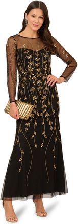 Adrianna Papell Womens Studio Long Sleeve Beaded Dress - Black - Size 10 UK