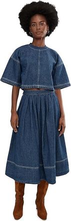 Free People Westley Denim Skirt Set Womens Dress Deep Sea Wash : LG (Womens 12-14), Cotton/Denim