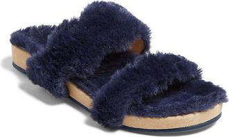 Jack Rogers Lauren Slippers Womens Blue Faux Fur Round Toe Slide JOBB1456