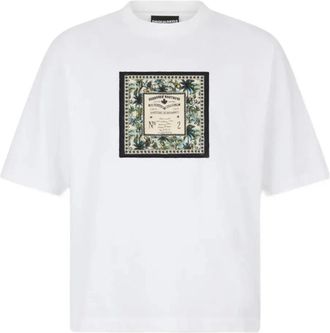 Dsquared2 Tops, Heren, Wit, L, T-shirt met print, ronde hals en korte mouwen