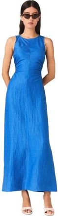 Maje Backless Linen-Blend Midi Dress in Blue at Nordstrom, Size 42