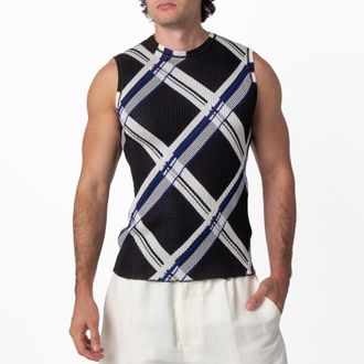 Burberry Check Jacquard-Knitted Silk Vest, Size X-Small