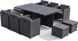 Concept Usine Sal&oacute;n de jard&iacute;n encastrable 10 pl resina trenzada y alu negro/gris