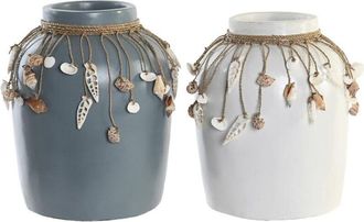 DKD Home Decor Jarr&oacute;n Dkd Home Decor Azul Blanco Bamb&uacute; Conchas 20 X 20 X 26 Cm (2 Unidades)