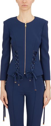 Elisabetta Franchi Womens Slim Jacket With Zip - Dark Blue - Size EU 36 (Womens)