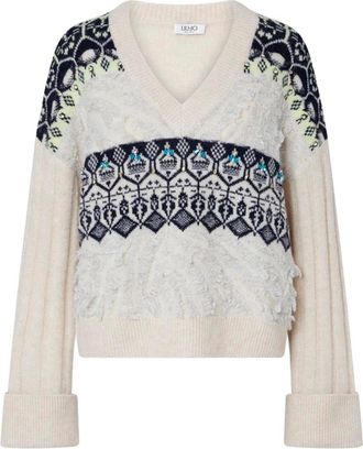 Liu Jo Jersey de cuello V Fair Isle Natural - Knitwear - Mujer - Beige - XS